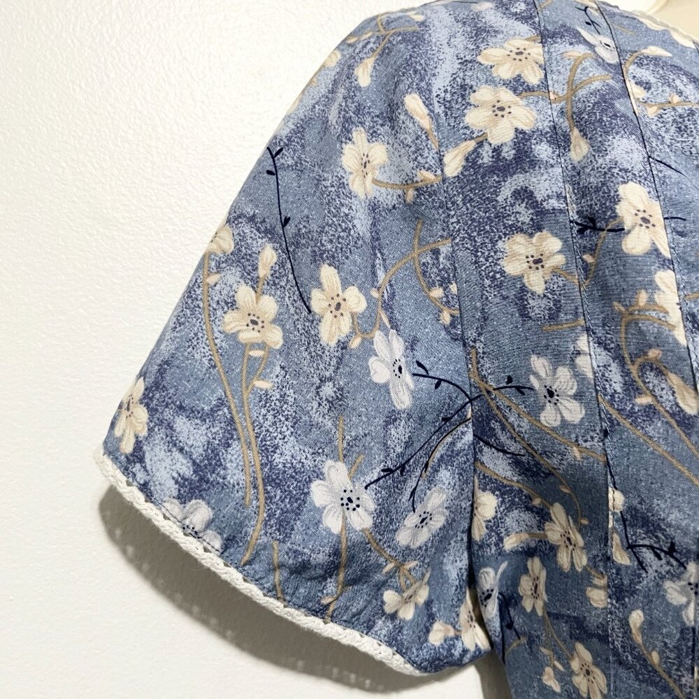 Womens Vintage Cottagecore Floral Maxi Dress 12 Prairie Pastoral Tie Back Modest - Picture 5 of 9